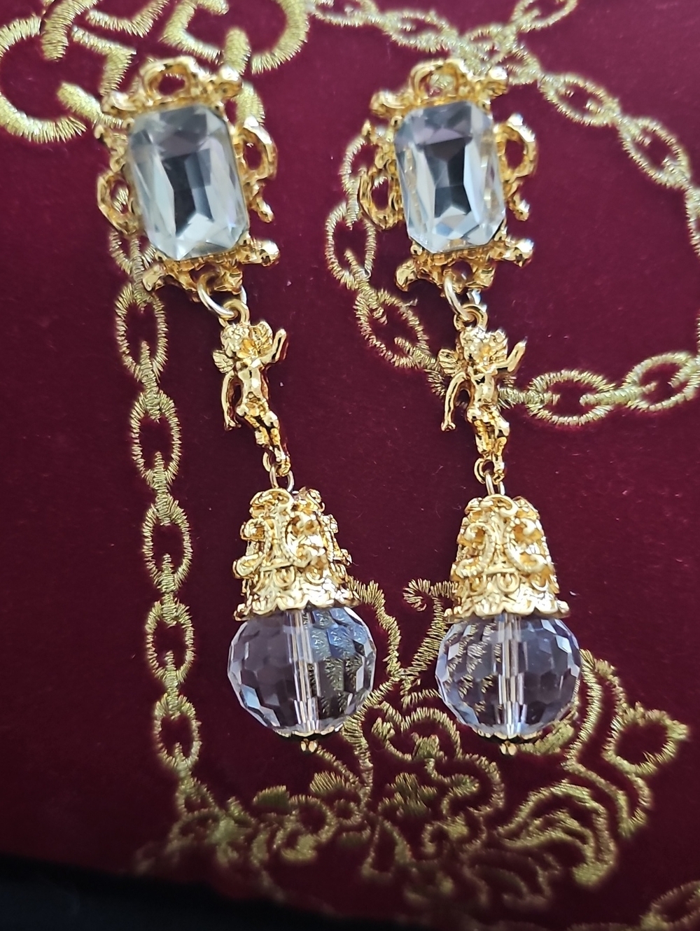 Weiss Cherub Crystal Ball Drop Pierced Earrings
